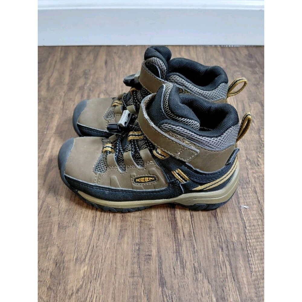 Keen Targhee Accents Boys Bungee Boots Shoes Size 8 Brown Black Leather